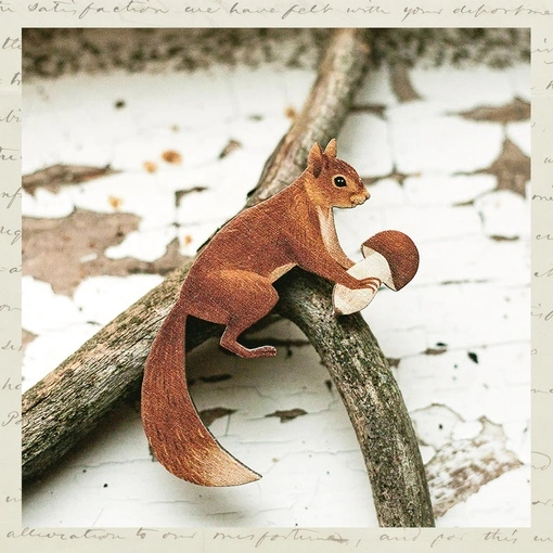 Брошка «Белочка и белый гриб» • Сувенир от Fungiline