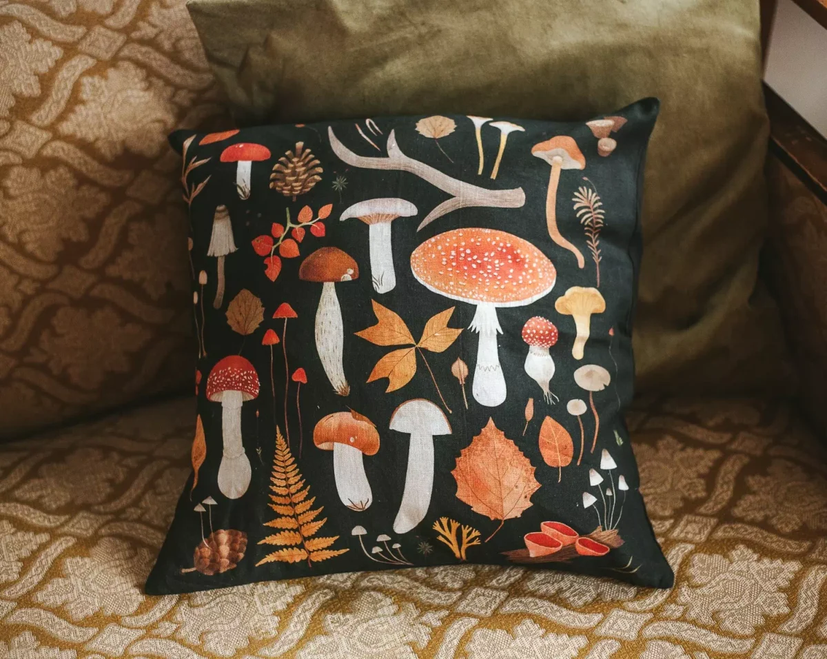 Льняной чехол для подушки «Темный Мухомор» • Сувенир от Fungiline — изображение 1
